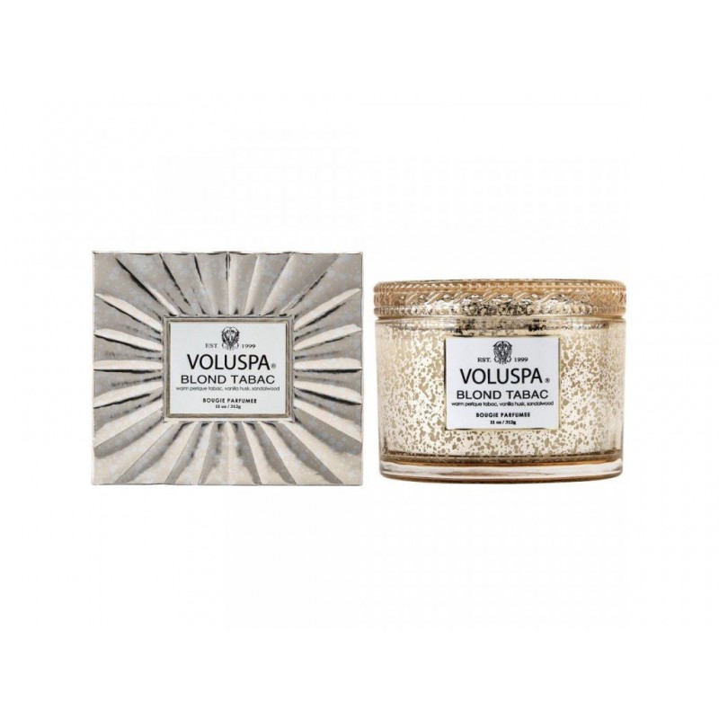 VOLUSPA VERMEIL BLOND TABAC 11 OZ CORTA MAISON GLASS CANDLE W/ LID BOXED