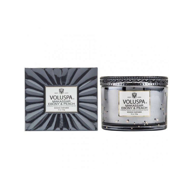 VOLUSPA VERMEIL MAKASSAR EBONY & PEACH 11 OZ CORTA MAISON GLASS CANDLE W/ LID BOXED