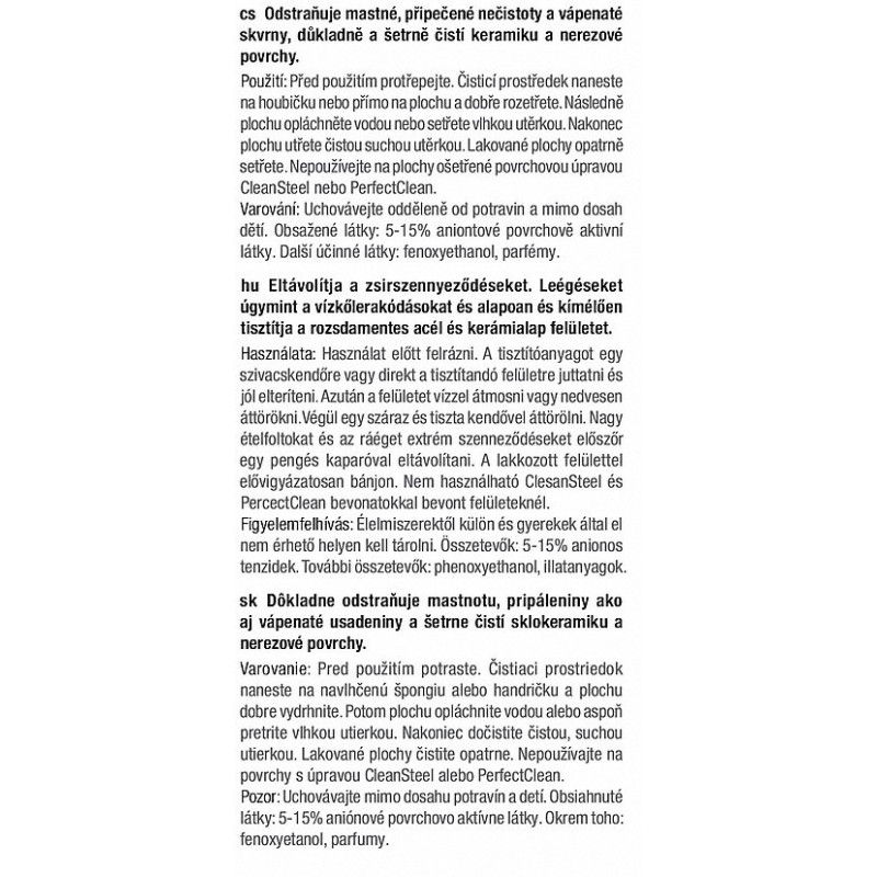 GP CL KM 0252 L Čistič na sklokeramiku a nerez, 250 ml pre najlepšie výsledky čistenia a bezpečné použitie.